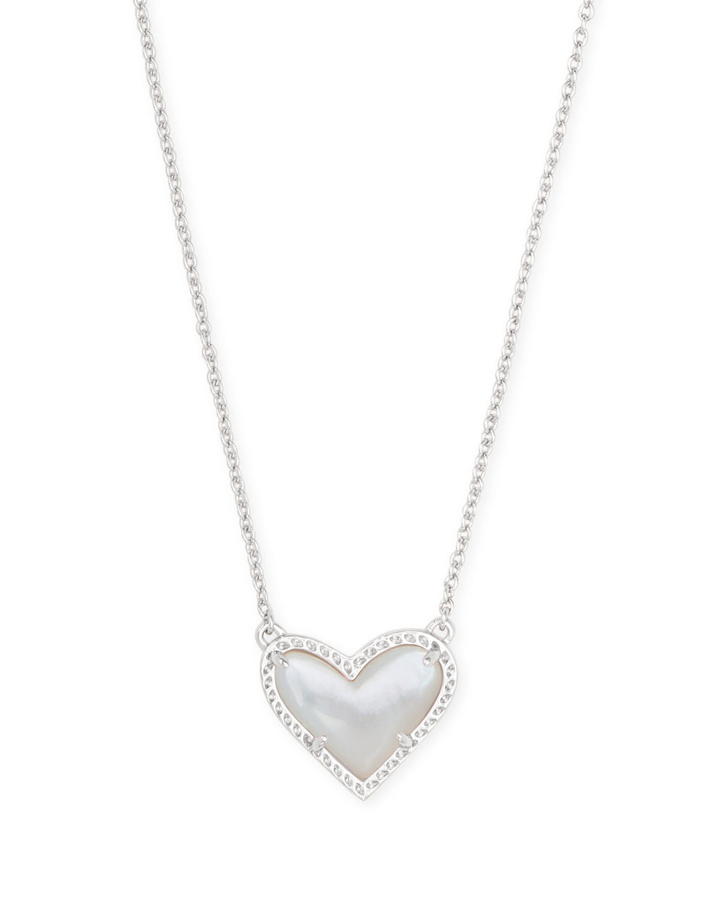 Kendra Scott Ari Heart Pendant Necklace - Rhodium Ivory Mother Of Pearl