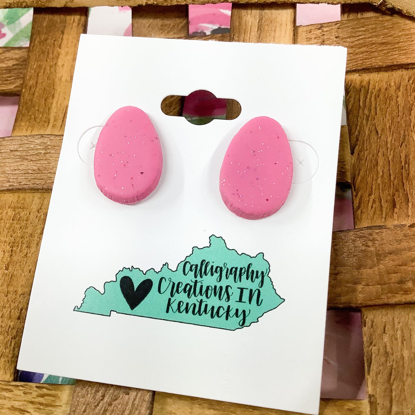 Pink Speckled Egg Clay Studs