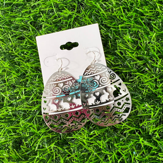 Silver Easter Egg Filigree Earrings