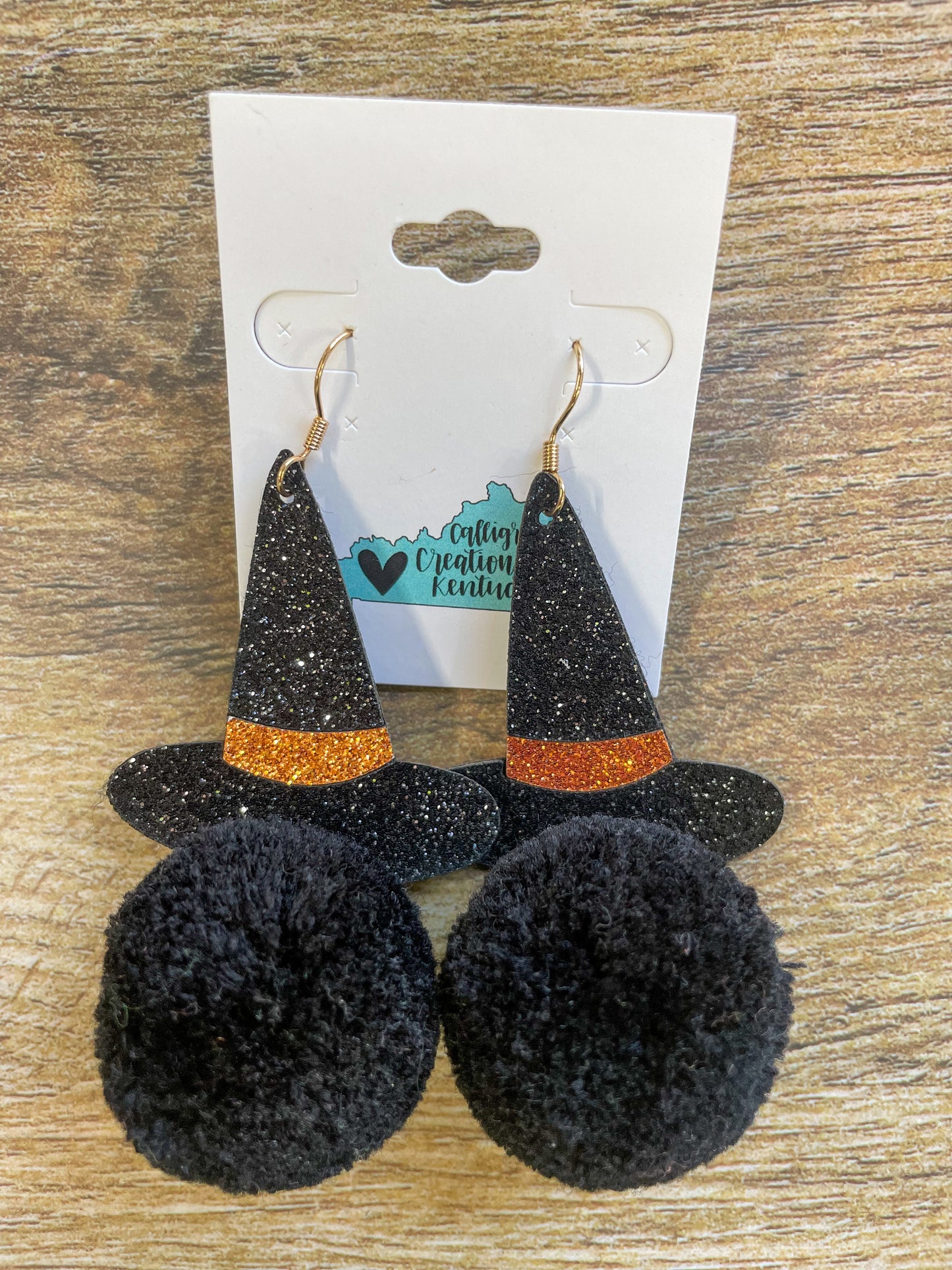 Black Pompom Witch Hat Earrings
