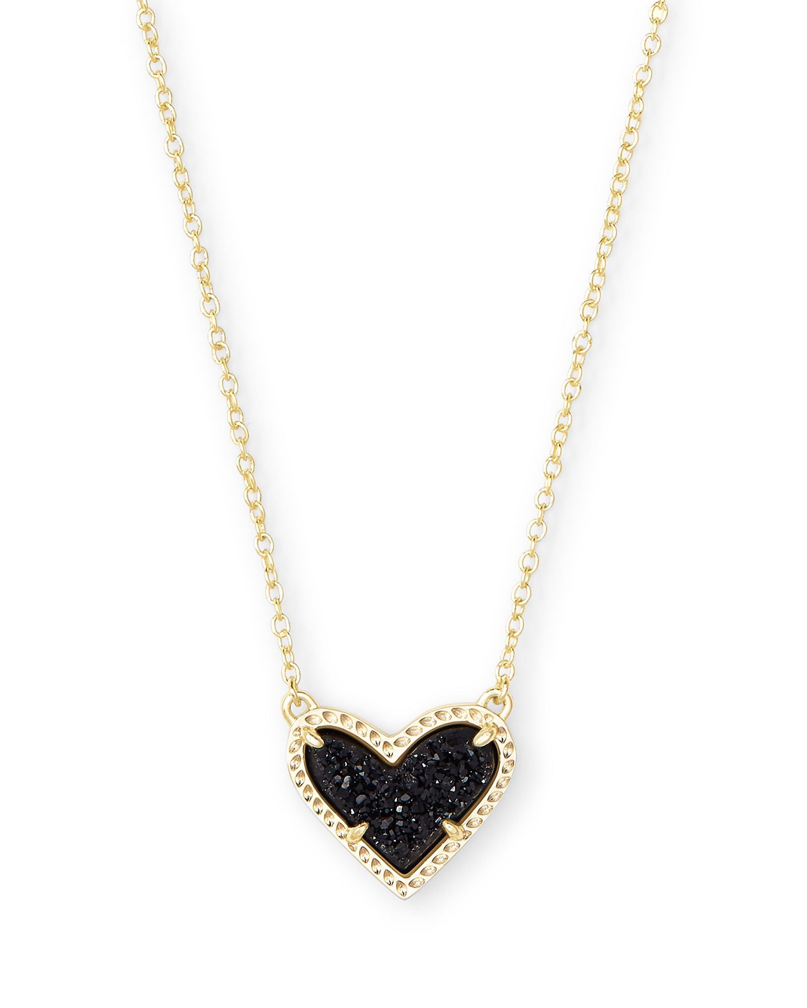 Kendra Scott Ari Heart Pendant Necklace - Gold Black Drusy