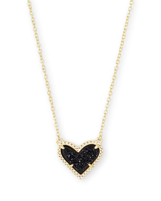 Kendra Scott Ari Heart Pendant Necklace - Gold Black Drusy