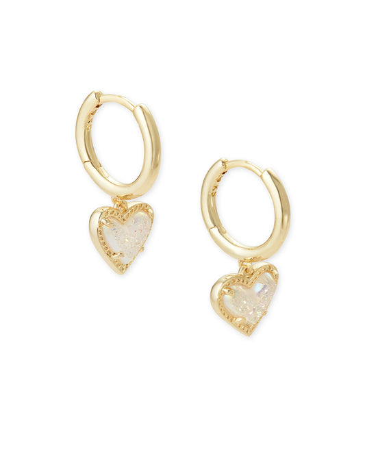 Kendra Scott Ari Heart Huggie Earrings - Gold Iridescent Drusy