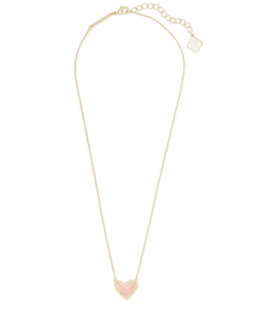 Kendra Scott Ari Heart Pendant Necklace - Gold Rose Quartz