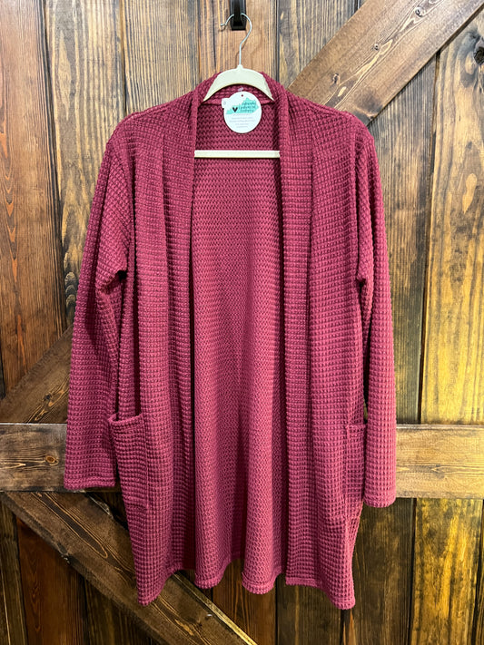 Berry Thin Waffle Cardigan - FINAL SALE