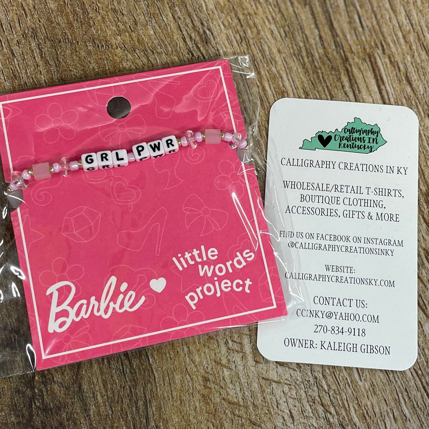 Grl Pwr / Barbie X Little Words Project Beaded Bracelet