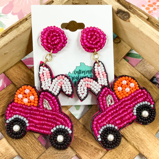 Bunny Truck Earrings-Pink