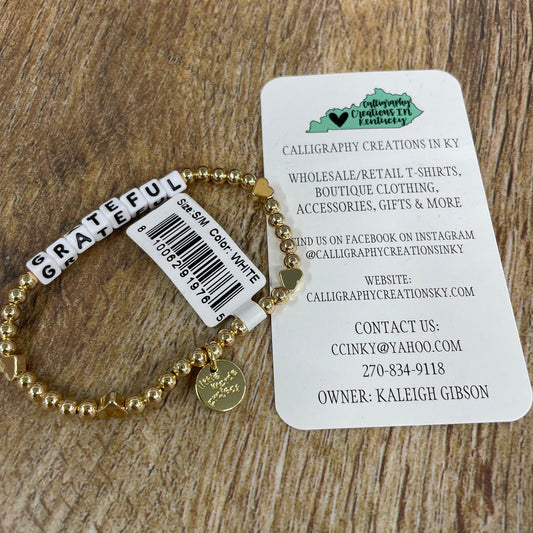 Grateful / Gold Plated Little Words Project Beaded Bracelet