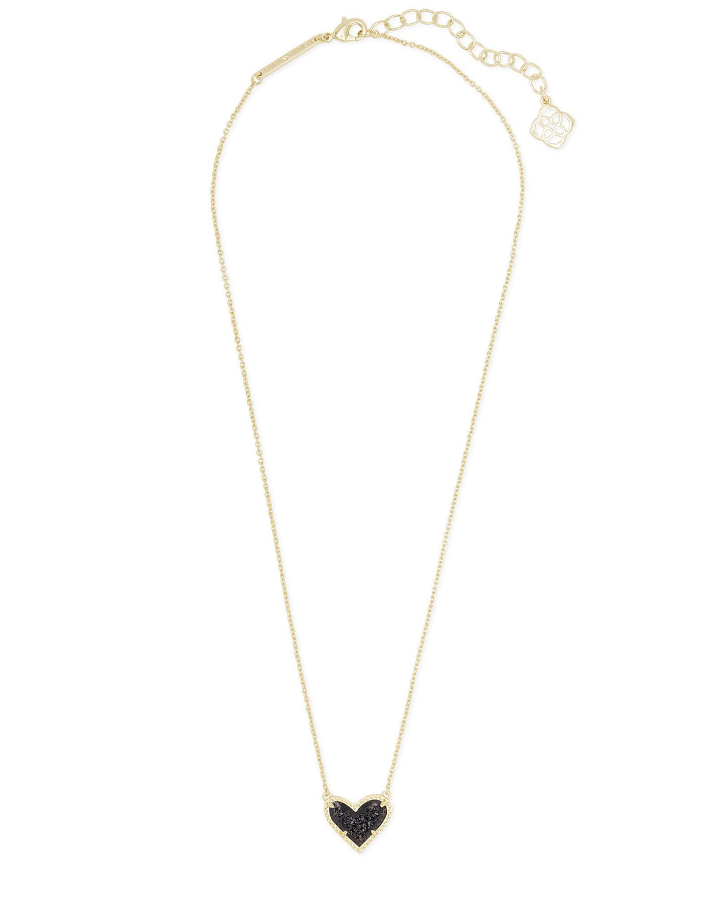 Kendra Scott Ari Heart Pendant Necklace - Gold Black Drusy
