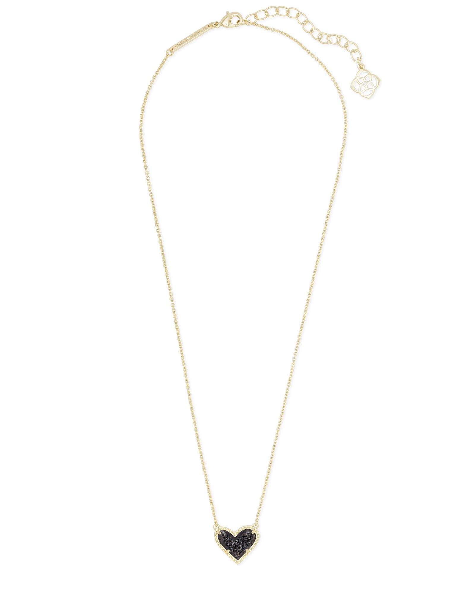 Kendra Scott Ari Heart Pendant Necklace - Gold Black Drusy