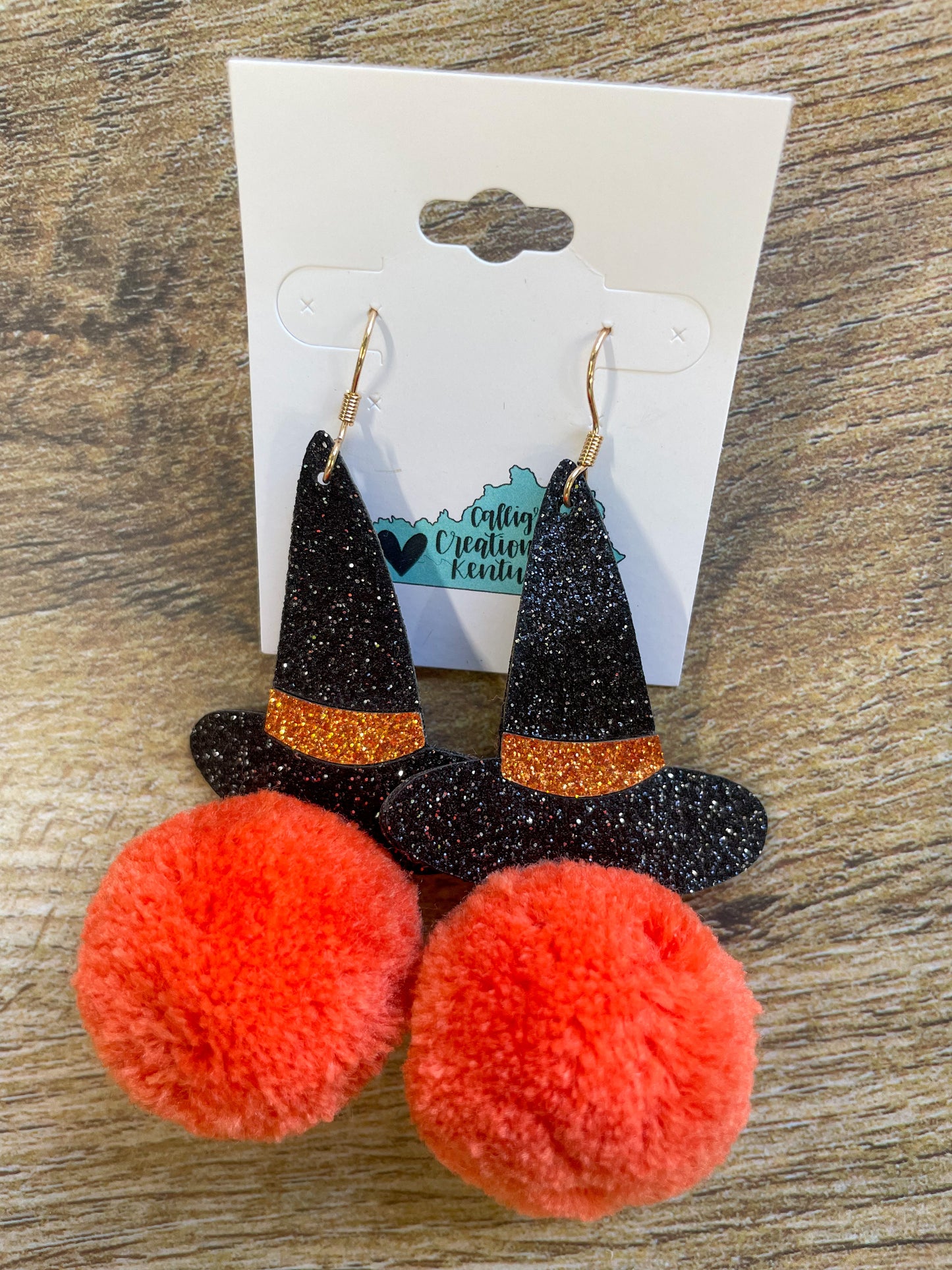 Orange Pompom Witch Hat Earrings
