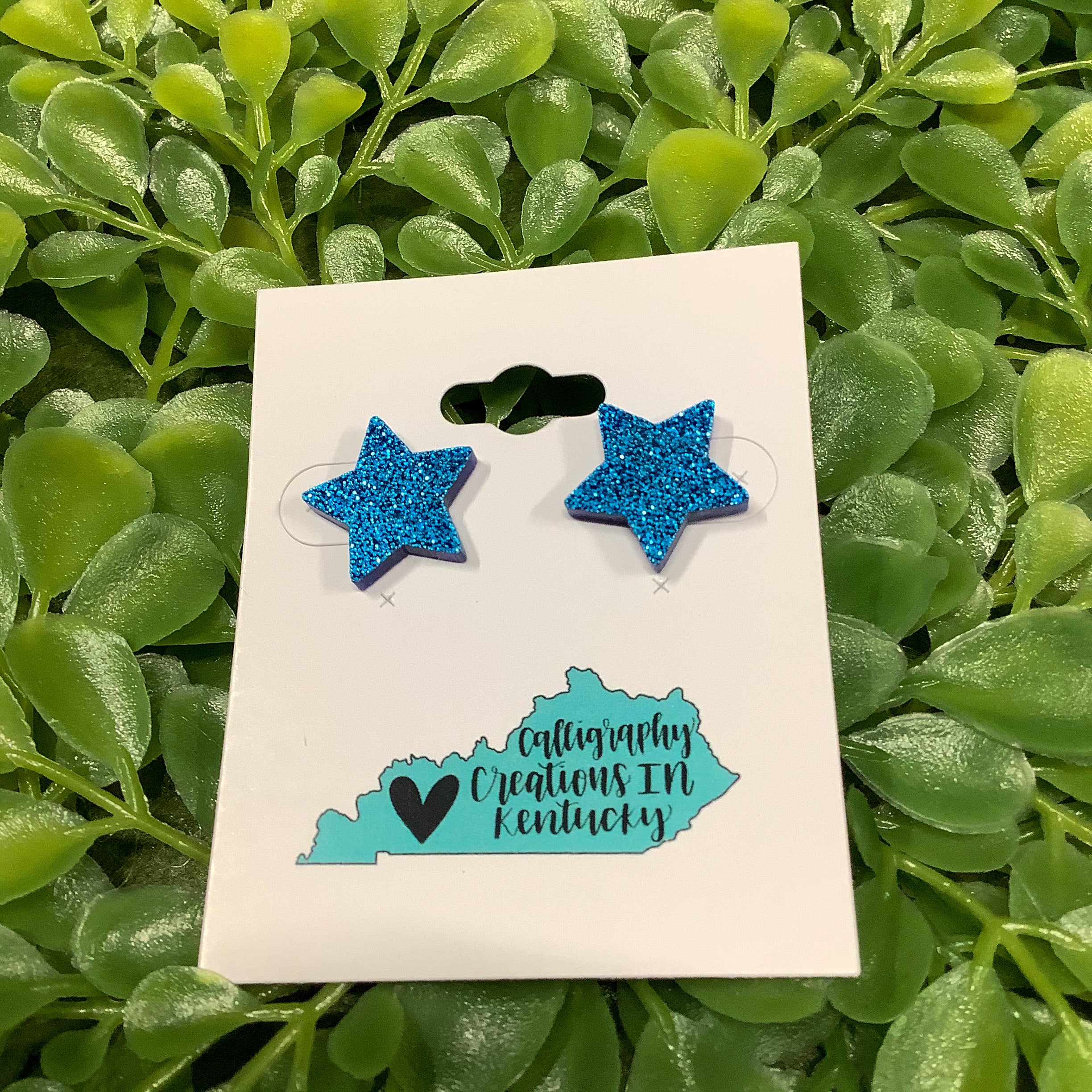 Star Studs-Blue Glitter