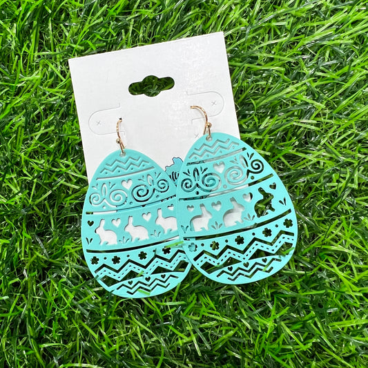 Teal Easter Egg Filigree Earrings