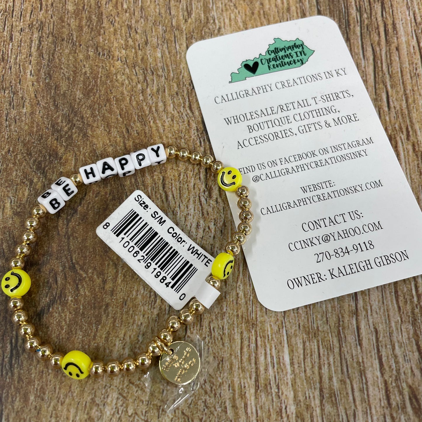 Be Happy / Gold Plated Little Words Project Beaded Bracelet