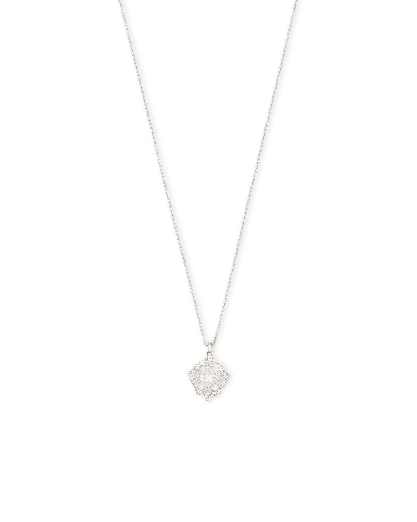 Kendra Scott Kacey Long Pendant Necklace Rhodium Filigree Metal