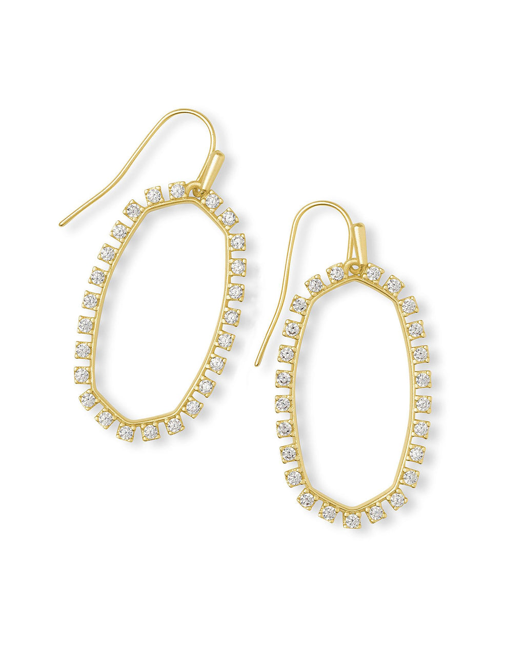 Kendra Scott Elle Open Frame Earrings - Gold Metal White CZ