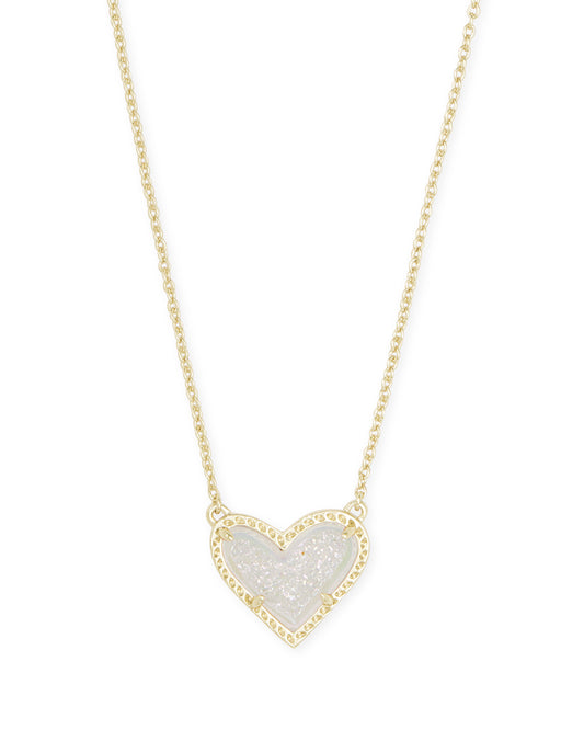 Kendra Scott Ari Heart Pendant Necklace - Gold Iridescent Drusy