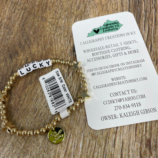 Lucky / Gold Plated Little Words Project Beaded Bracelet