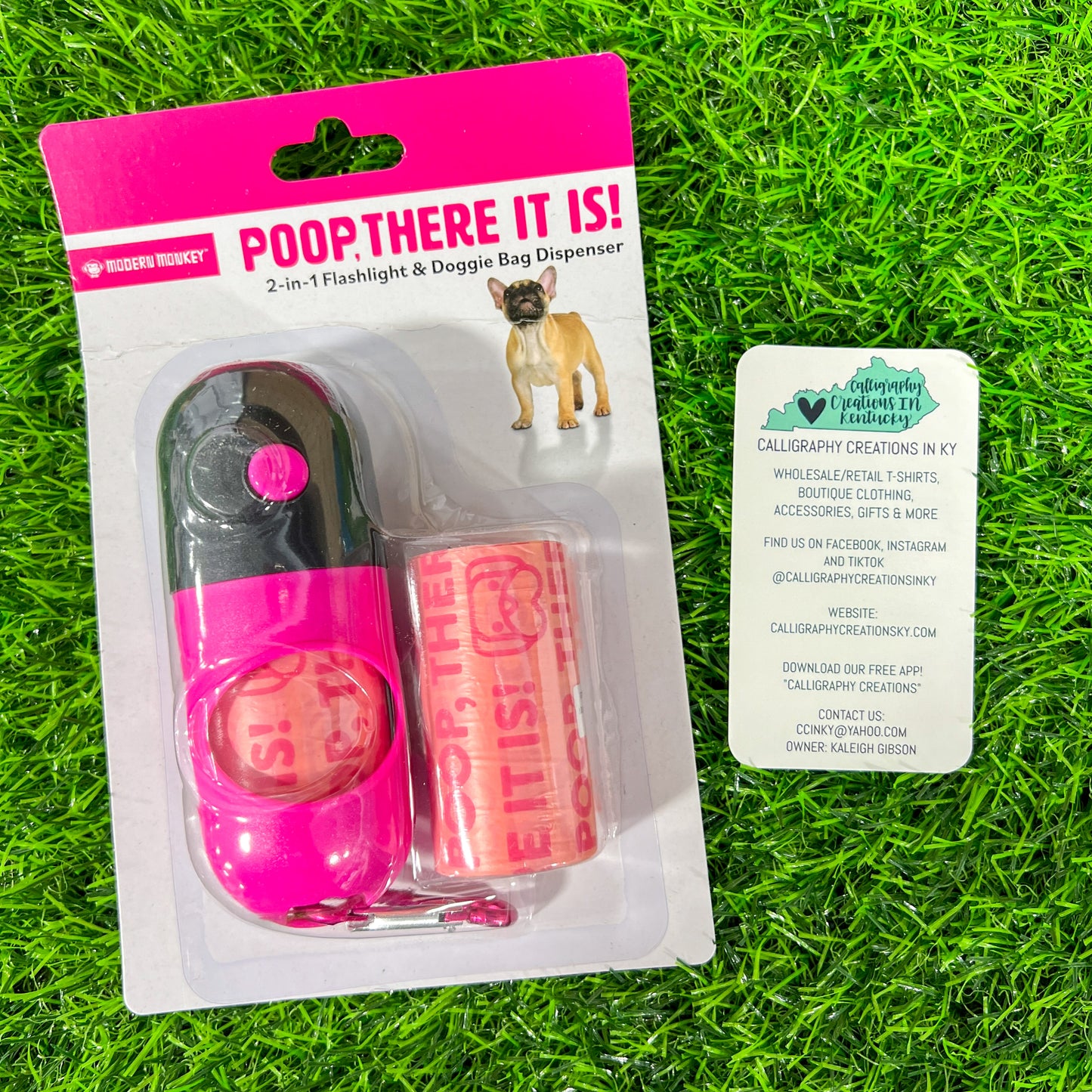 Poop! There It Is Flashlight & Doggie Bag Dispenser-pink