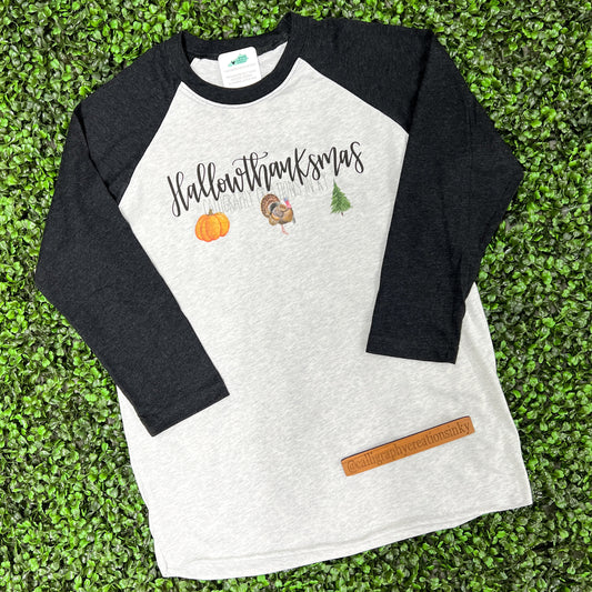 $1 - HallowThanksMas Raglan - FINAL SALE