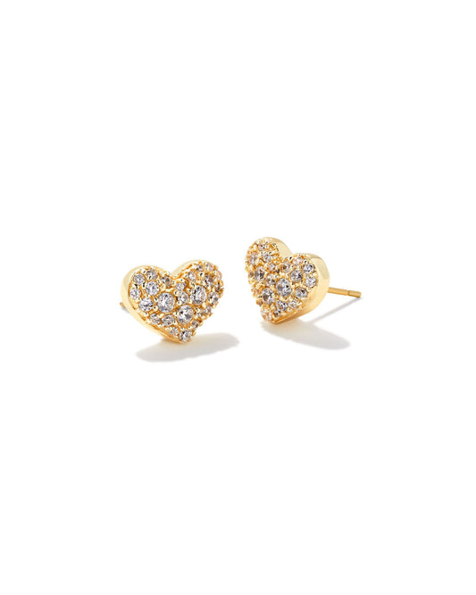 Kendra Scott Ari Pavé Crystal Heart Earrings - Gold White Crystal