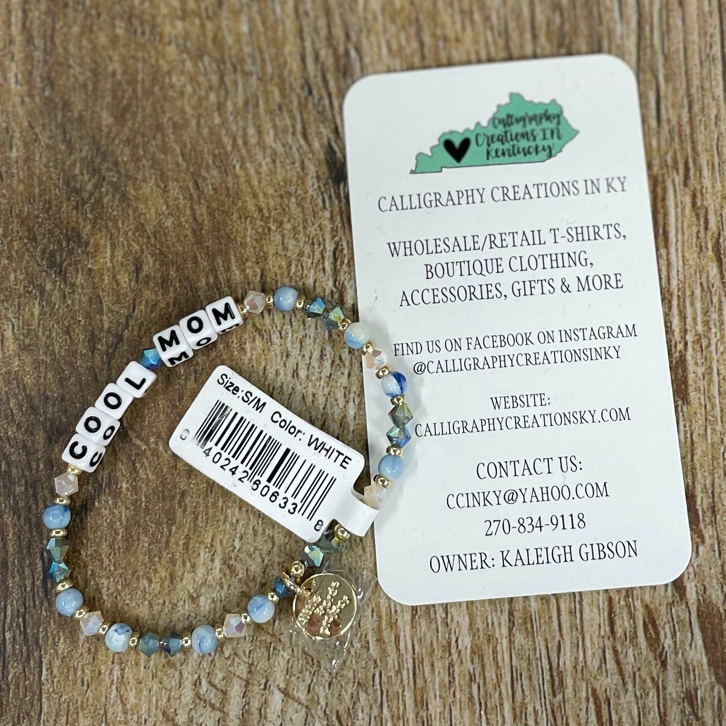 Cool Mom / Blue Ice Little Words Project Beaded Bracelet